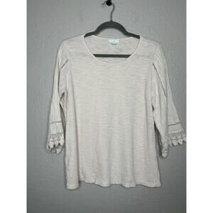 J.Jill Crocheted Eyelet Light Pink Pastel Blouse Cotton Modal Size Small